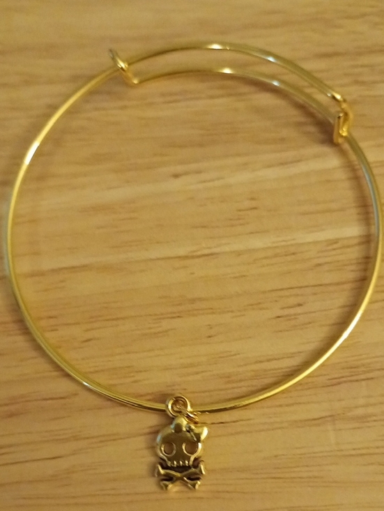 Hand Crafted Jewelry - Hand Crafted Gold Skull Charm Bangle Bracelet